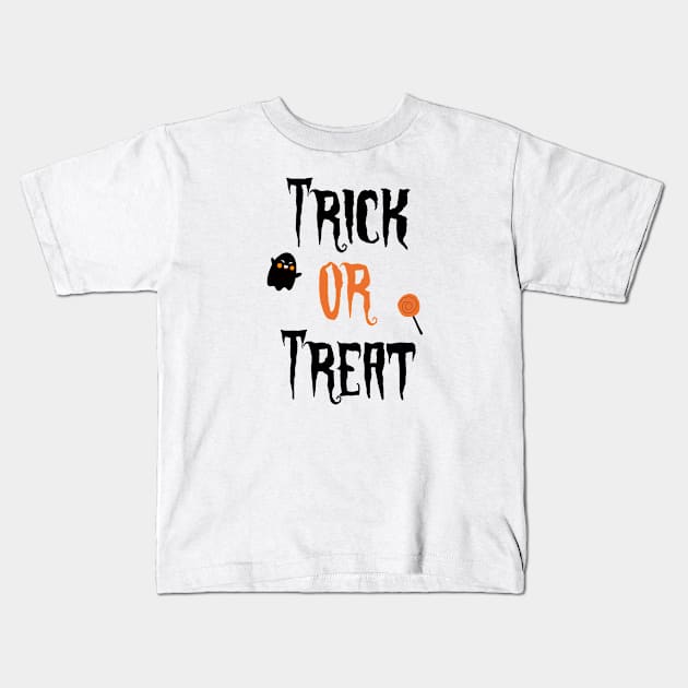 Trick or Treat Ghost Halloween Candy Design Kids T-Shirt by LittleMissy